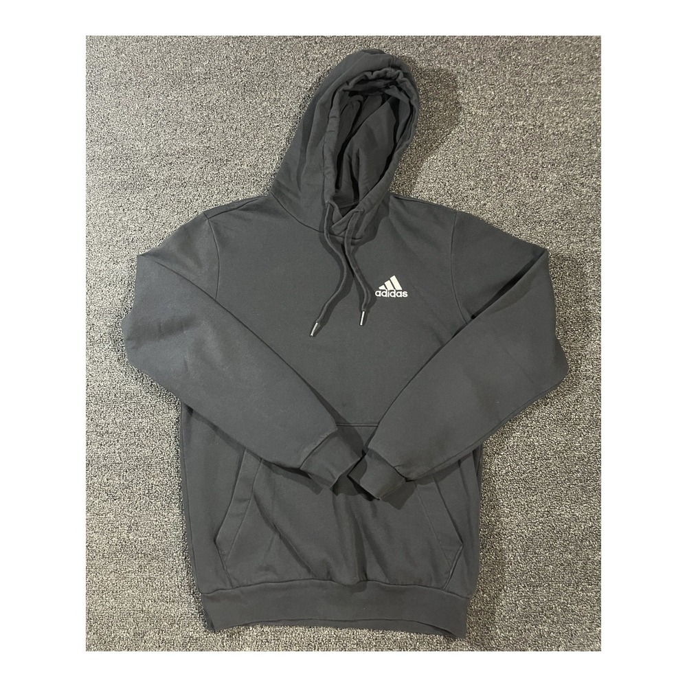 Adidas Essentials Fleece Hoodie Black White Logo Pullover Mens‎ Small S